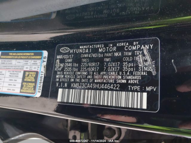 KM8J3CA49HU446422 Hyundai TUCSON SE