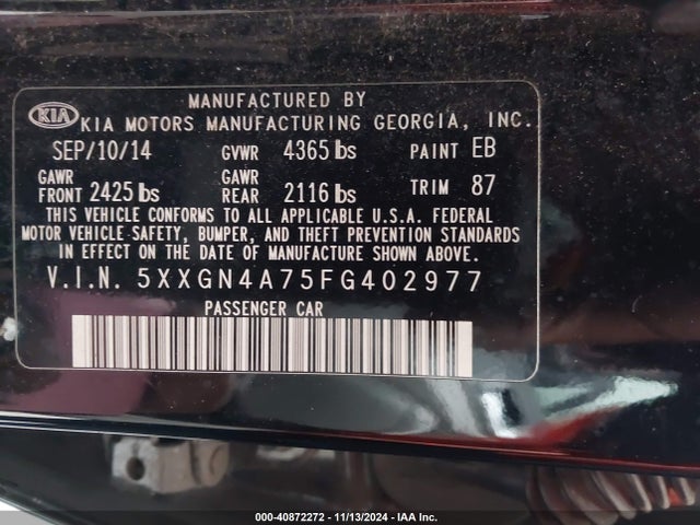 KIA OPTIMA EX 2015 5XXGN4A75FG402977 Image 9