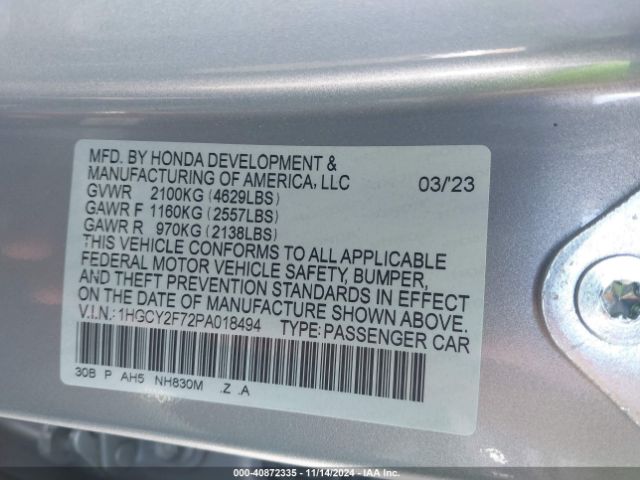 1HGCY2F72PA018494 Honda Accord Hybrid Sport-l