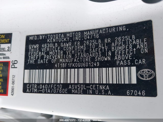 Toyota CAMRY LE 2016 4T1BF1FK0GU601249 Image 9