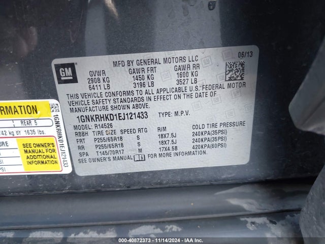 Chevrolet Traverse 2lt 2014 1GNKRHKD1EJ121433 Image 9