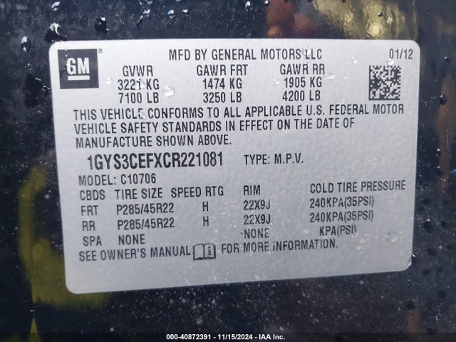 2012 CADILLAC ESCALADE 1GYS3CEFXCR221081 Photo 8