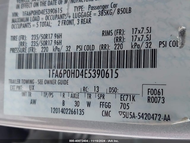 Ford FUSION SE 2014 1FA6P0HD4E5390615 Image 9