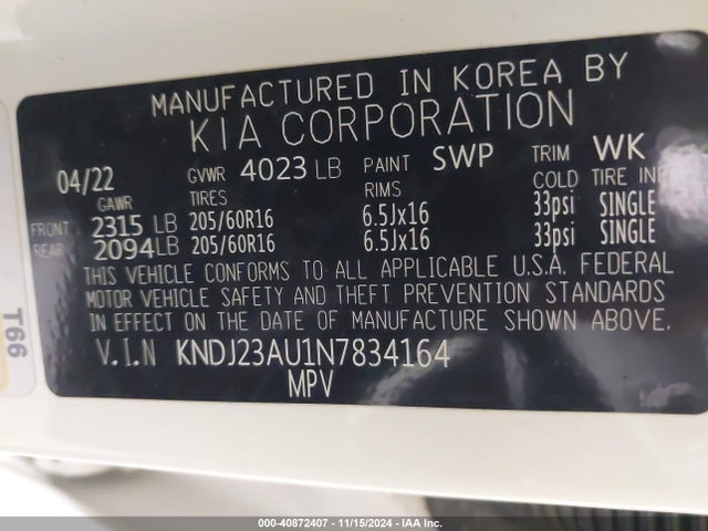 KIA SOUL LX 2022 KNDJ23AU1N7834164 Image 9