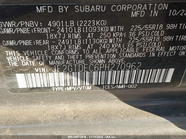 Subaru CROSSTREK HYBRID 2023 JF2GTDEC6PH270962 Image 9