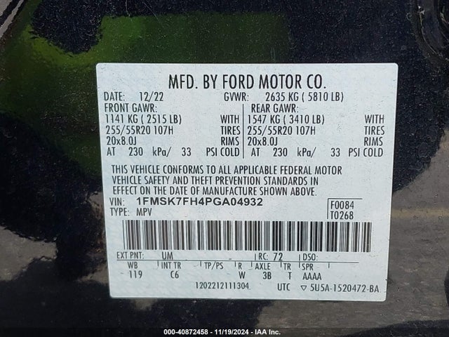 Ford Explorer Limited 2023 1FMSK7FH4PGA04932 Image 9
