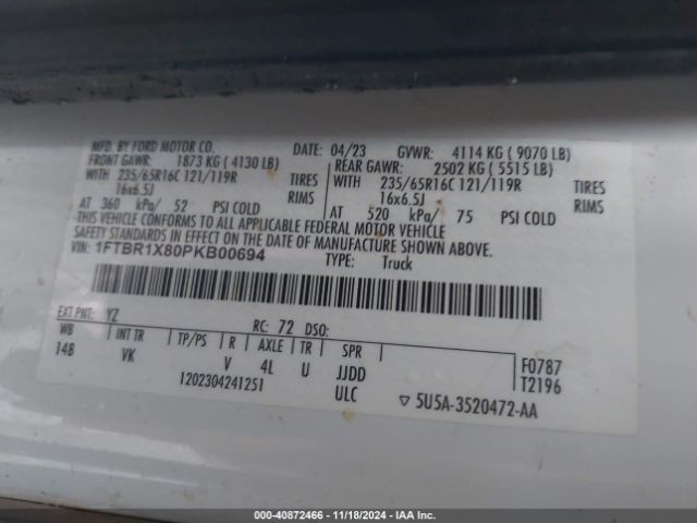 1FTBR1X80PKB00694 Ford Transit-250 Cargo Van