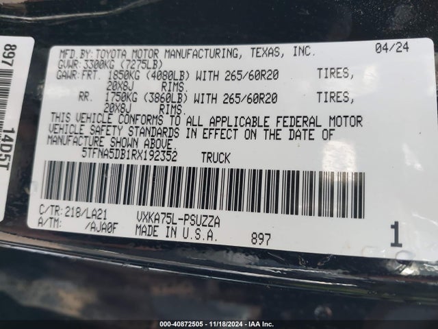 Toyota Tundra Platinum 2024 5TFNA5DB1RX192352 Image 9