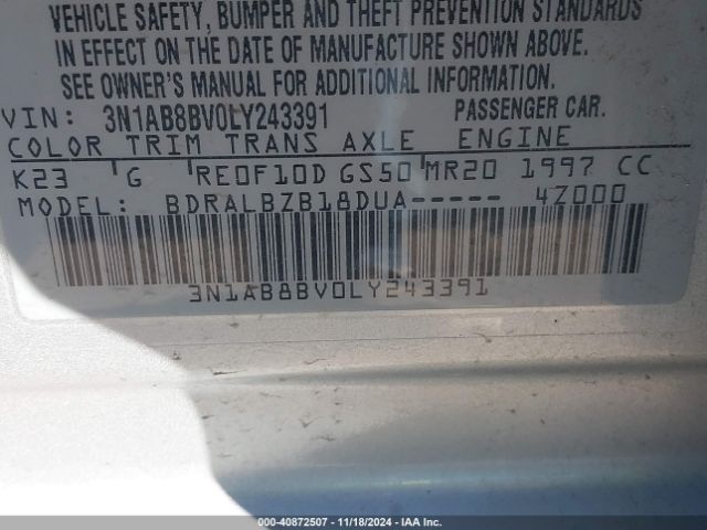 3N1AB8BV0LY243391 Nissan Sentra S Xtronic Cvt