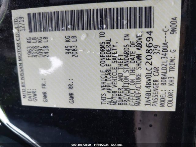 1N4BL4BV0LC208694 Nissan Altima S Fwd
