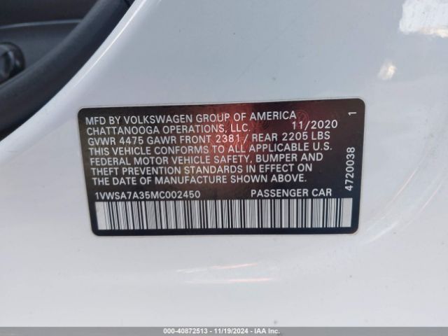 1VWSA7A35MC002450 Volkswagen Passat 2.0t Se
