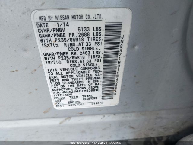 JN8AZ1MU1EW408898 Nissan Murano Le/s/sl/sv