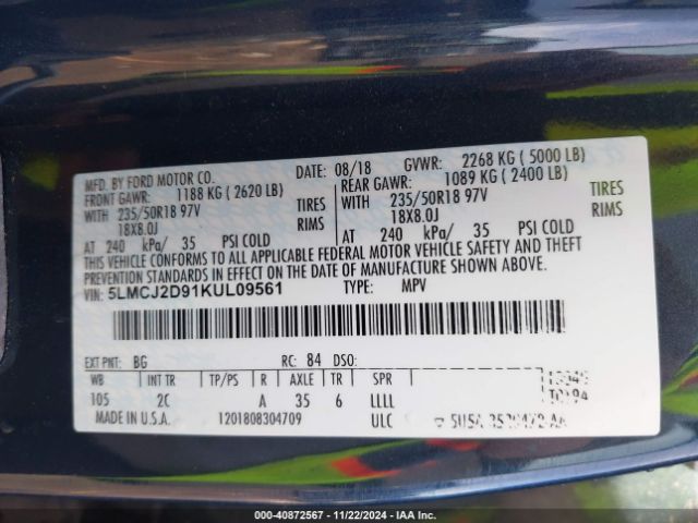 5LMCJ2D91KUL09561 Lincoln MKC SELECT
