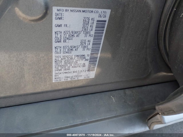 Nissan ROGUE SV 2016 5N1AT2MN5GC865872 Image 9