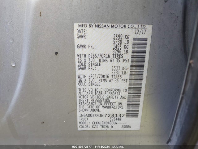 Nissan Frontier Sv 2018 1N6AD0ER4JN728132 Image 9