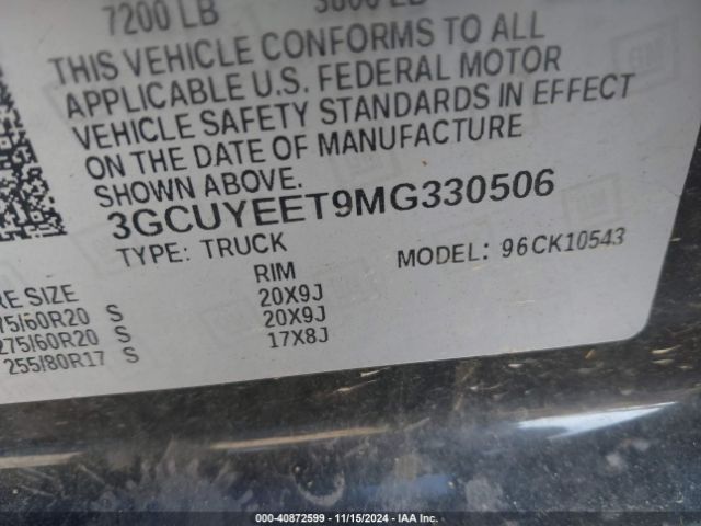 3GCUYEET9MG330506 Chevrolet Silverado 1500 4wd  Short Bed Rst