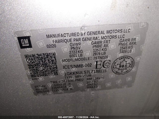 1GKKNULS7LZ188115 GMC Acadia Awd Slt