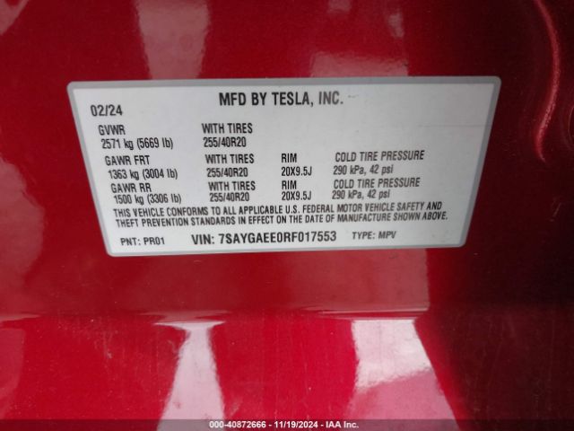7SAYGAEE0RF017553 Tesla Model Y Long Range Dual Motor All-wheel Drive