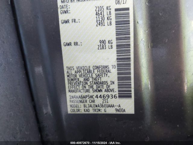 1N4AA6AP5HC446936 Nissan Maxima 3.5 Sl