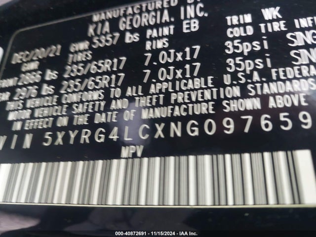 KIA SORENTO LX 2022 5XYRG4LCXNG097659 Image 9