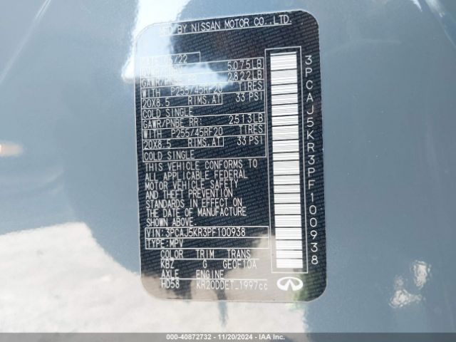 3PCAJ5KR3PF100938 Infiniti Qx55 Essential Awd