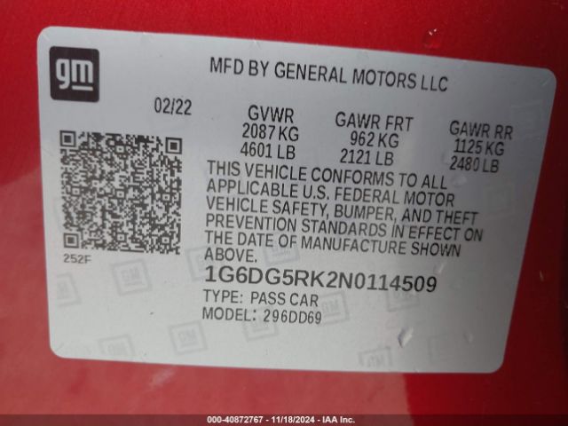 1G6DG5RK2N0114509 Cadillac Ct4 Sport