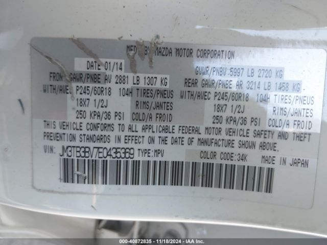 JM3TB3BV7E0435369 Mazda CX-9 SPORT