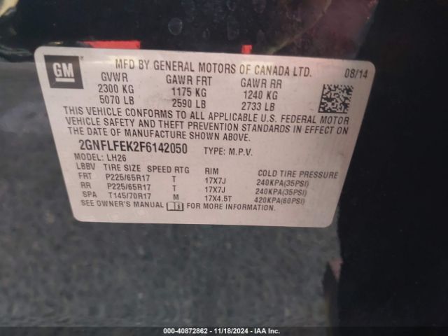 2GNFLFEK2F6142050 Chevrolet EQUINOX 1LT