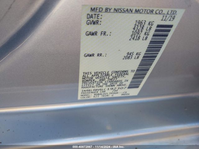 1N4BL4BV6LC192307 Nissan Altima S Fwd
