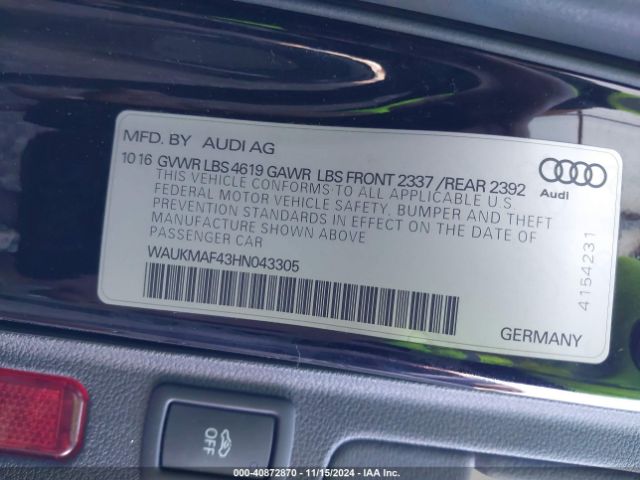 WAUKMAF43HN043305 Audi A4 2.0t Season Of Audi Ultra Premium