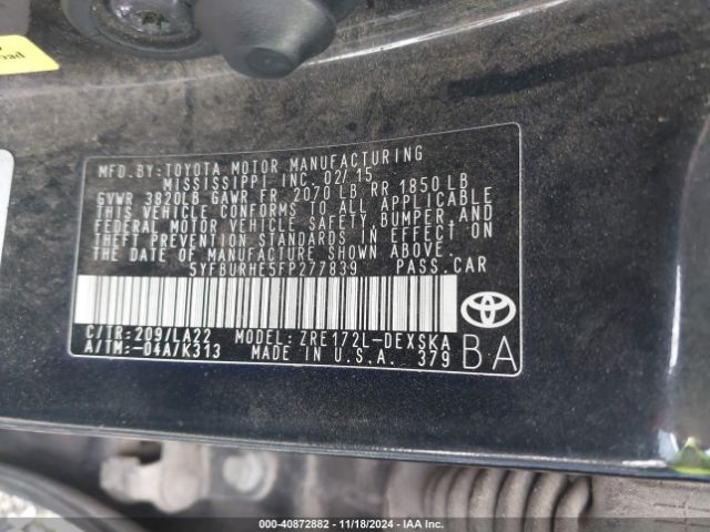 5YFBURHE5FP277839 Toyota Corolla S Premium