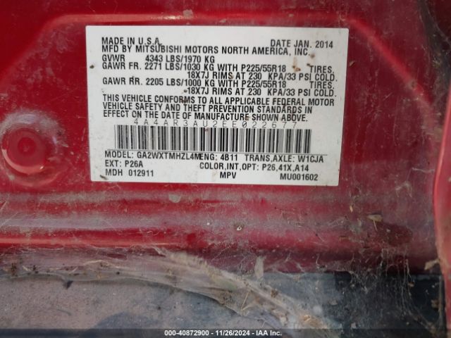 2014 MITSUBISHI OUTLANDER SPORT 4A4AR3AU2EE022677 Photo 8