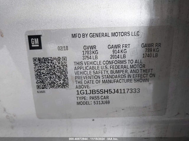 Chevrolet Sonic Ls Auto 2018 1G1JB5SH5J4117333 Image 9