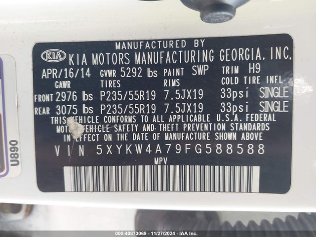 KIA Sorento Sx V6 2015 5XYKW4A79FG588588 Image 9