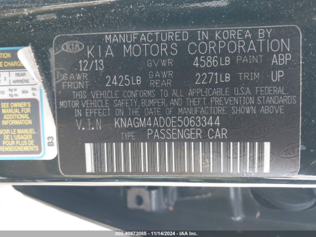 KNAGM4AD0E5063344 KIA Optima Hybrid Lx