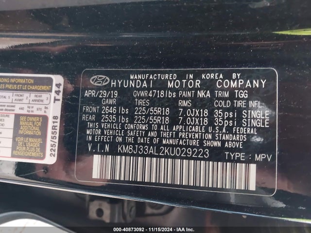 Hyundai TUCSON SEL 2019 KM8J33AL2KU029223 Image 9