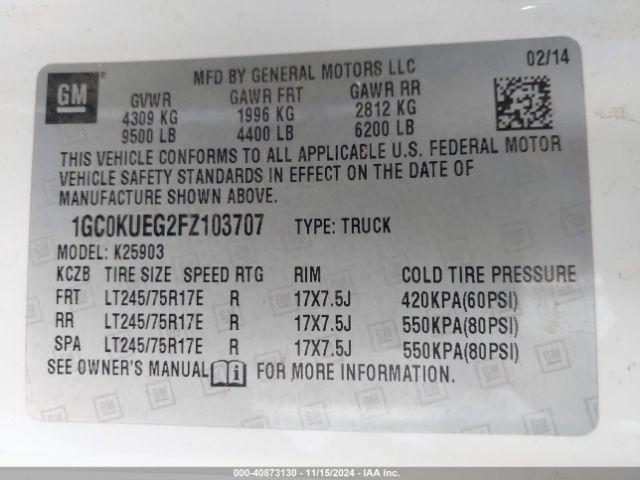 1GC0KUEG2FZ103707 Chevrolet Silverado 2500hd Wt