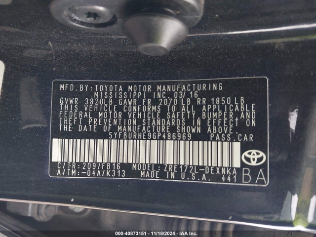 Toyota COROLLA LE 2016 5YFBURHE9GP486969 Image 9