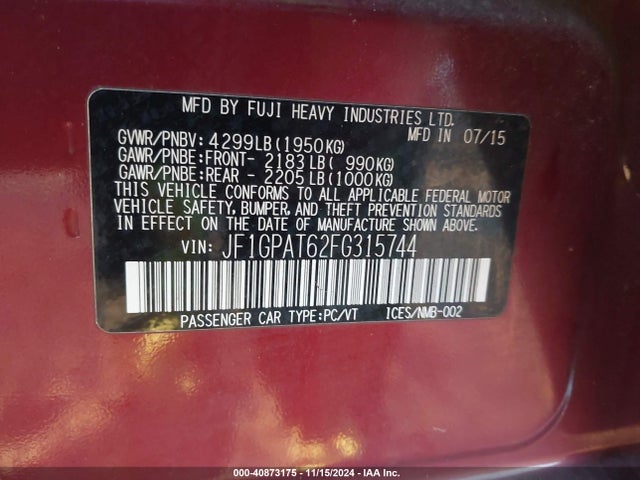 JF1GPAT62FG315744 Subaru Impreza 2.0i Sport Premium