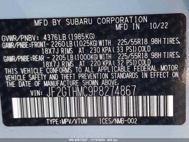JF2GTHMC9P8274867 Subaru Crosstrek Limited