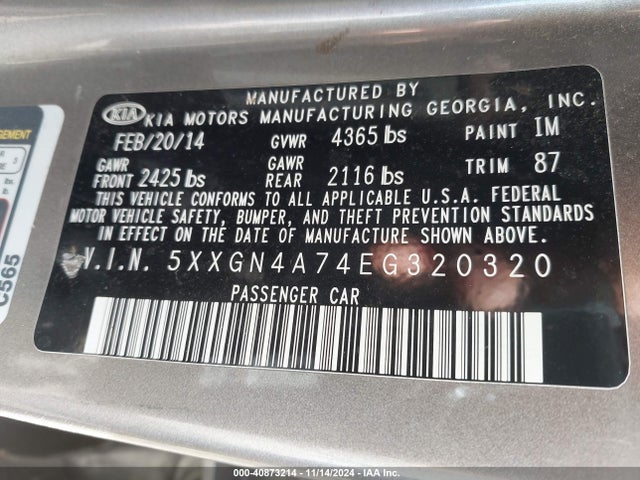 KIA OPTIMA EX 2014 5XXGN4A74EG320320 Image 9