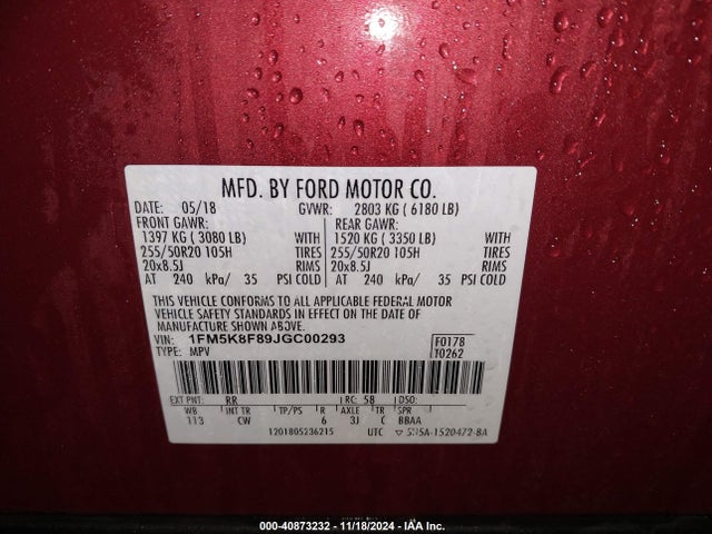 Ford Explorer Limited 2018 1FM5K8F89JGC00293 Image 9