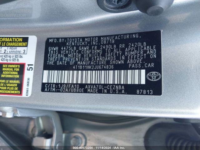 4T1B11HK2JU674836 Toyota CAMRY LE