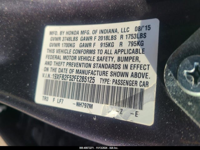 Honda Civic Lx 2015 19XFB2F52FE285125 Image 9