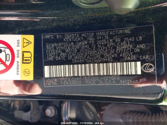 58ABK1GG7GU019485 Lexus ES 350