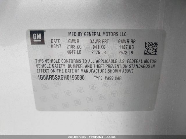 1G6AR5SX5H0196596 Cadillac CTS LUXURY