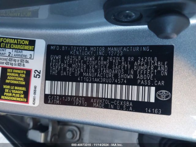 4T1G31AK3RU074574 Toyota Camry Hybrid Se