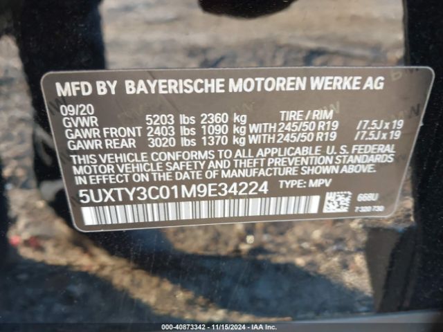5UXTY3C01M9E34224 BMW X3 Sdrive30i