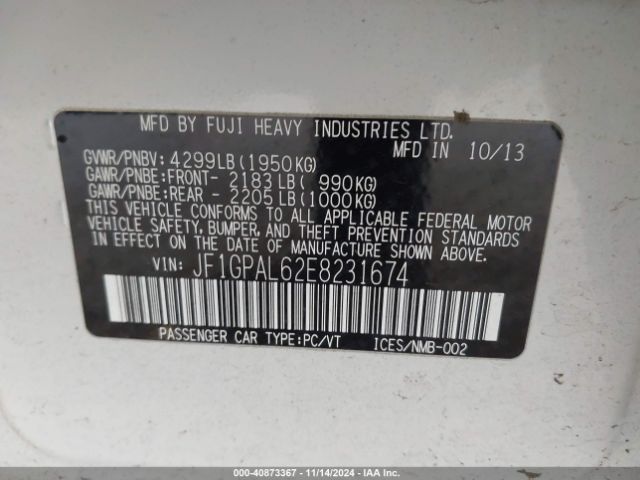 JF1GPAL62E8231674 Subaru Impreza 2.0i Sport Premium