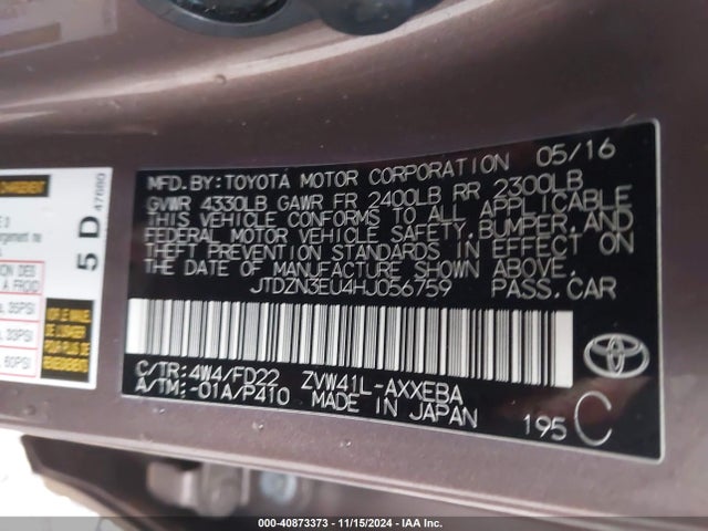 Toyota Prius V Two 2017 JTDZN3EU4HJ056759 Image 9